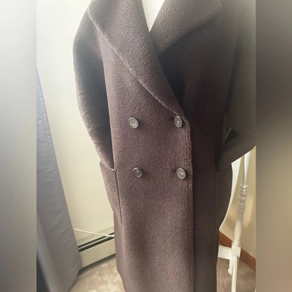 Mint Velvet Chocolate Brown Double Breasted Long Coat - Picture 11 of 16